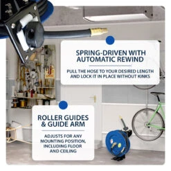 Cyclone Pneumatic 3/8” X 25’ 300 PSI Retractable Air Hose Reel W/ Rubber Hose -3D Prima Boutique CP3634 4