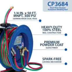 Cyclone Pneumatic CP3684 1/4" X 50' Dual-Hose Twin Welding Welders Reel Tool -3D Prima Boutique CP3684 3