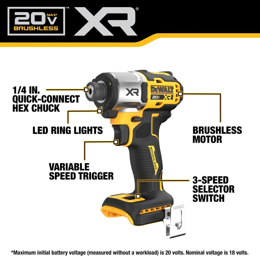 DeWALT DCF845D1E1 20V MAX XR 1/4" Impact Driver W/ POWERSTACK Kit 4 DeWALT DCF845D1E1 20V MAX XR 1/4" Impact Driver W/ POWERSTACK Kit – Image 4