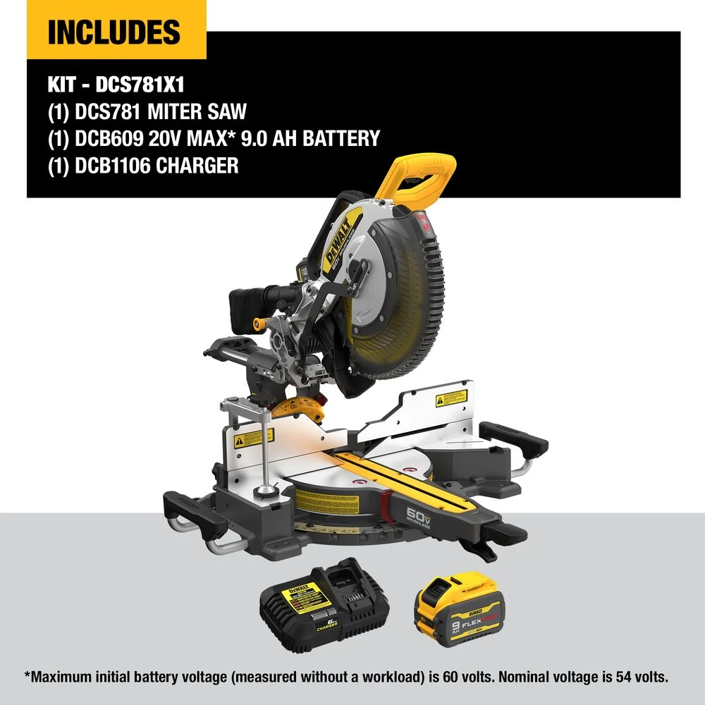 DeWALT DCS781X1 60V 12" MAX Brushless Li-Ion Double Bevel Sliding Miter Saw 2 DeWALT DCS781X1 60V 12" MAX Brushless Li-Ion Double Bevel Sliding Miter Saw – Image 2