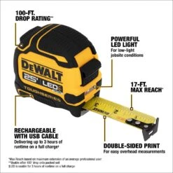 DeWALT DWHT35625S TOUGHSERIES 25' Lighted Tape Measure W/ USB Charging Cable -3D Prima Boutique DWHT35625S 3