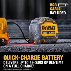DeWALT DWHT35625S TOUGHSERIES 25' Lighted Tape Measure W/ USB Charging Cable -3D Prima Boutique DWHT35625S 5