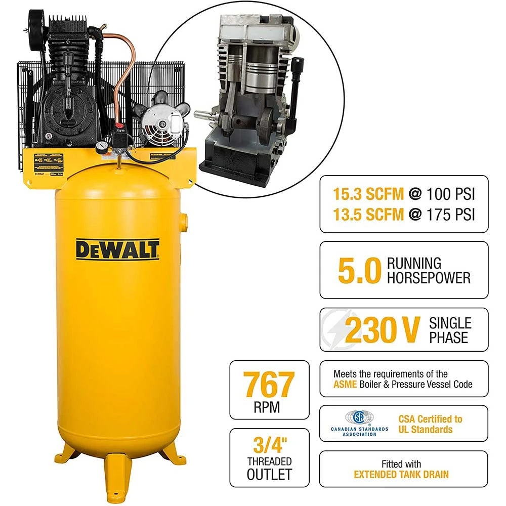 DeWALT DXCMV5076055 60 Gallon 175 PSI Stationary Electric Air Compressor 2 DeWALT DXCMV5076055 60 Gallon 175 PSI Stationary Electric Air Compressor – Image 2