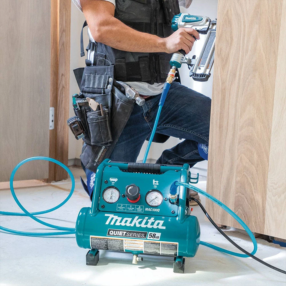 Makita MAC100QK1 1/2 HP 1 Gallon Compact Electric Compressor Nailer Combo Kit 5 Makita MAC100QK1 1/2 HP 1 Gallon Compact Electric Compressor Nailer Combo Kit – Image 5