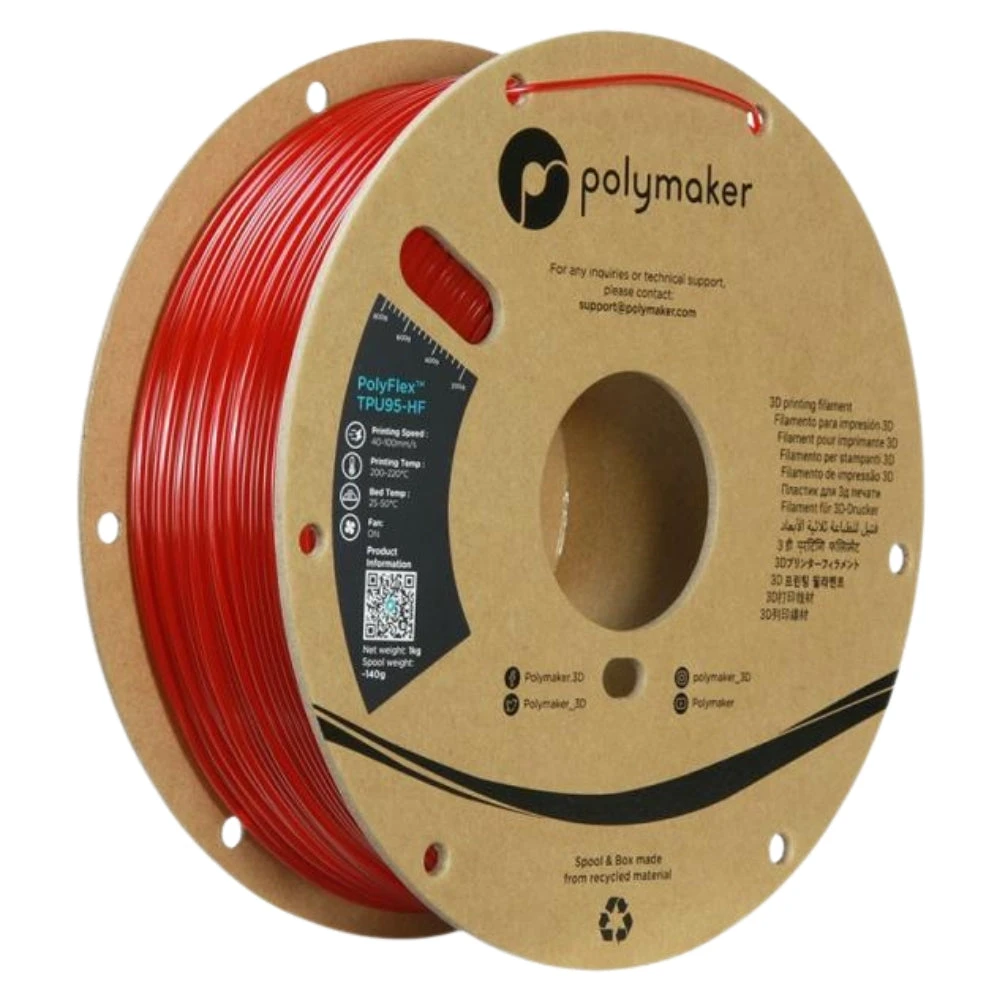 Polymaker - PolyFlex (TPU 95-HF) - Rouge Translucide (Translucent Red) - 1,75 Mm - 1 Kg 1 Polymaker - PolyFlex (TPU 95-HF) - Rouge Translucide (Translucent Red) - 1,75 Mm - 1 Kg