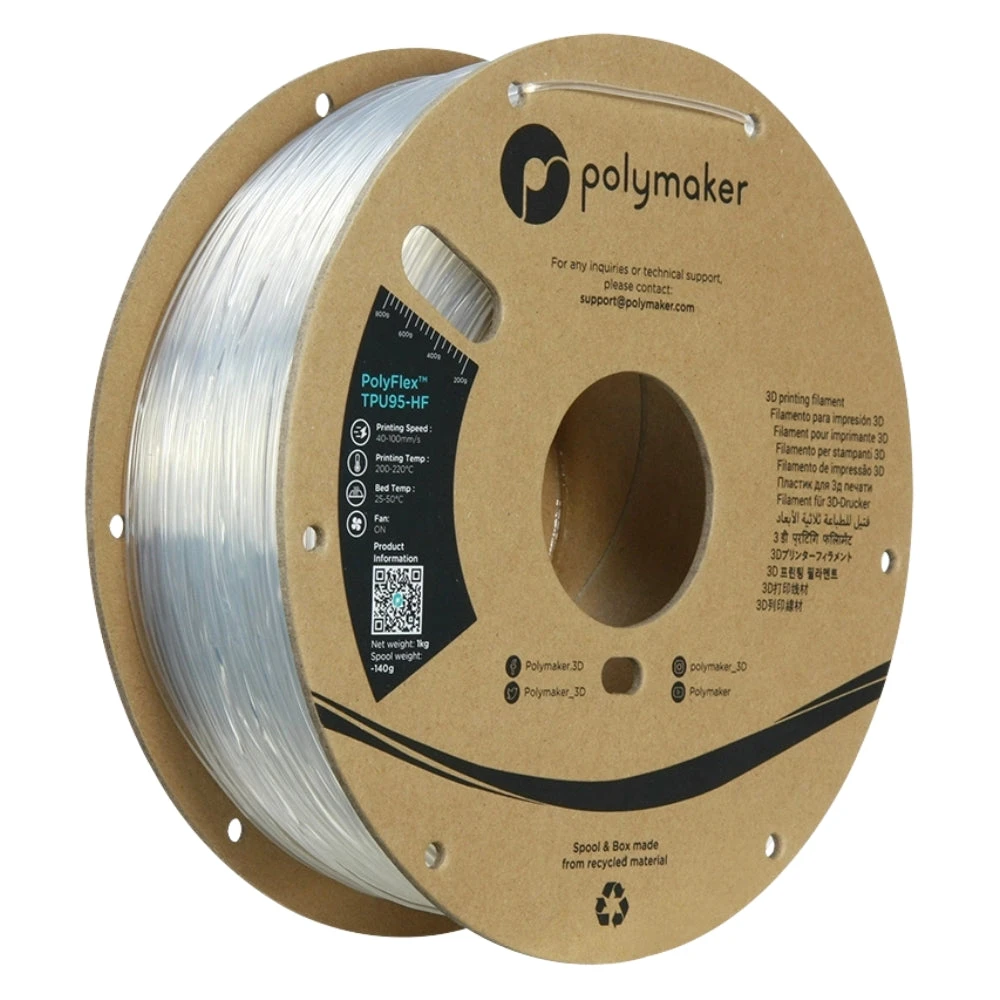 Polymaker - PolyFlex (TPU 95-HF) - Transparent (Clear) - 1,75 Mm - 1 Kg 1 Polymaker - PolyFlex (TPU 95-HF) - Transparent (Clear) - 1,75 Mm - 1 Kg