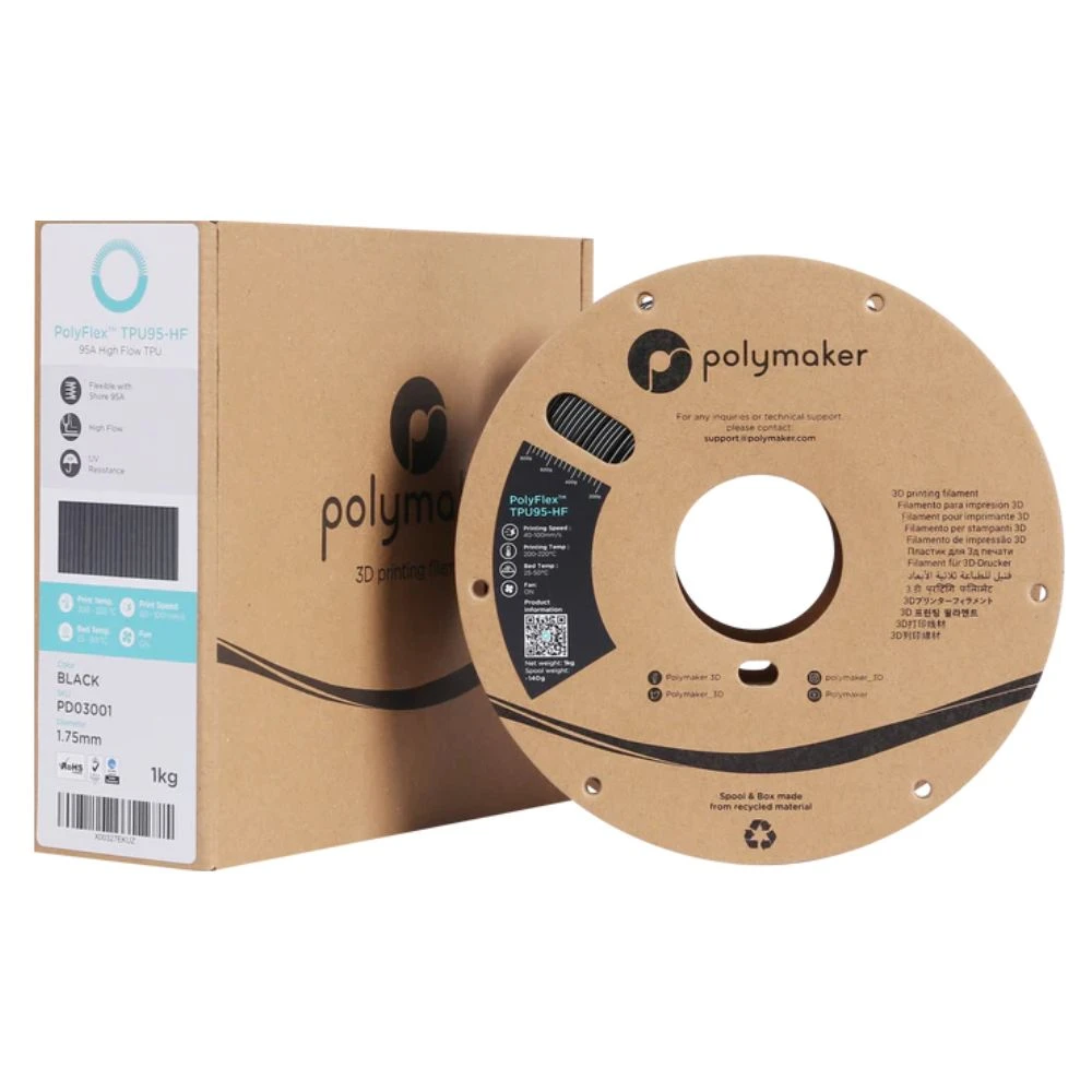 Polymaker - PolyFlex (TPU 95-HF) - Noir (Black) - 1,75 Mm - 1 Kg 2 Polymaker - PolyFlex (TPU 95-HF) - Noir (Black) - 1,75 Mm - 1 Kg – Image 2