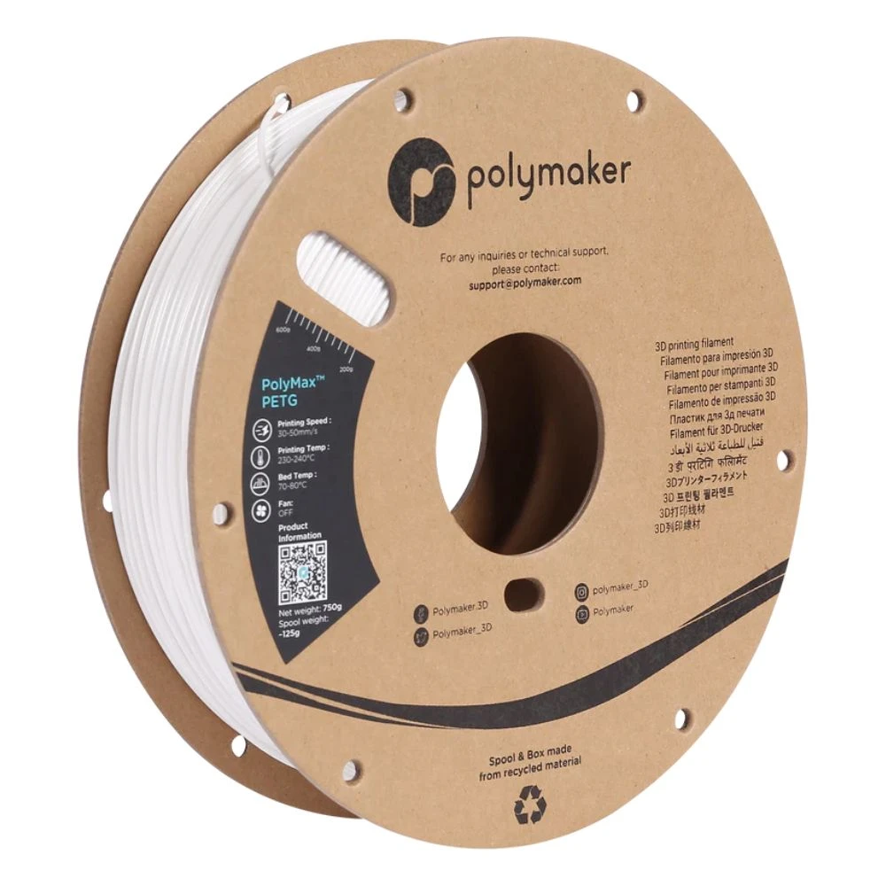 Polymaker - PolyMax Tough PETG - Blanc (White) - 1,75 Mm - 750 G 1 Polymaker - PolyMax Tough PETG - Blanc (White) - 1,75 Mm - 750 G