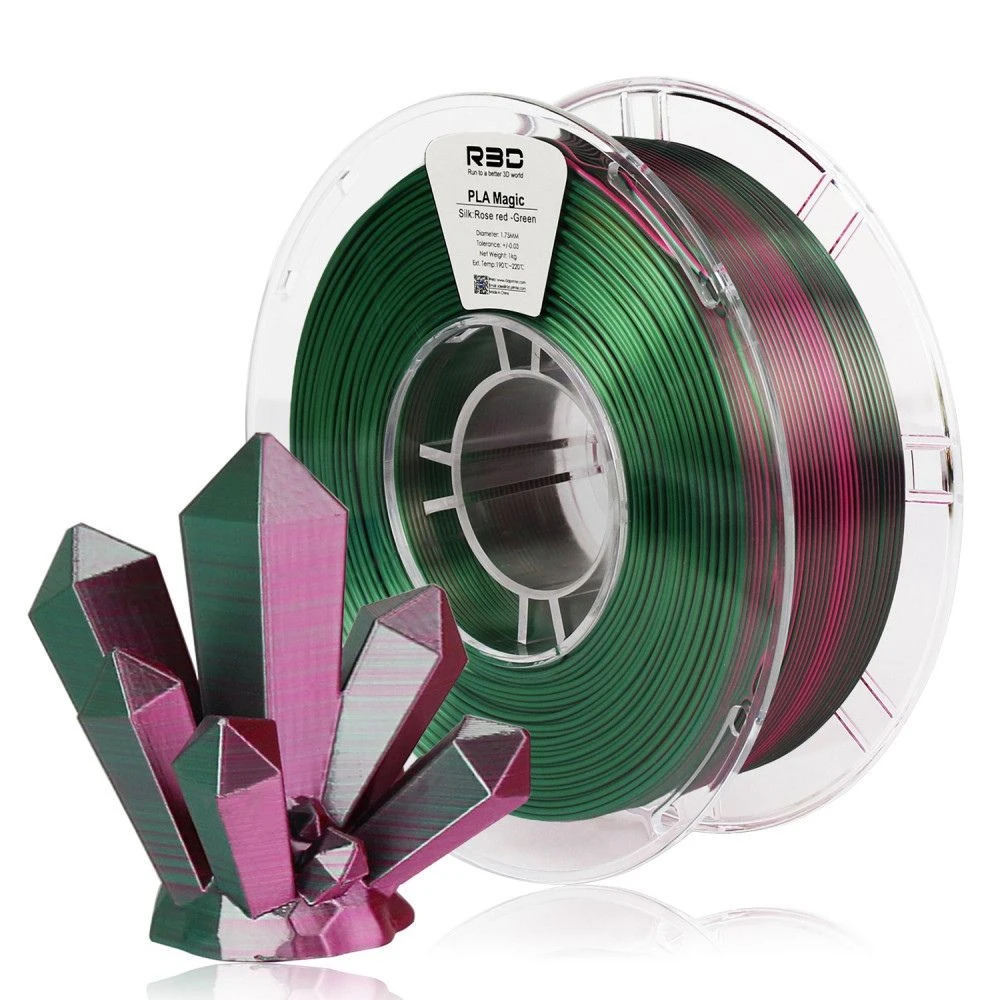 R3D - PLA Magic Silk - Magenta & Vert (Rose Red-Green) - 1,75 Mm - 1 Kg 1 R3D - PLA Magic Silk - Magenta & Vert (Rose Red-Green) - 1,75 Mm - 1 Kg