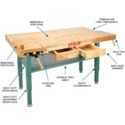 Grizzly T10157 Heavy-Duty Oak Workbench With Steel Legs -3D Prima Boutique T10157 3