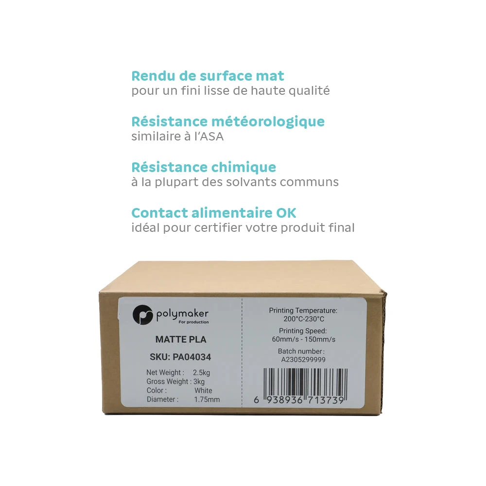 Polymaker - Matte PLA For Production - Blanc (White) - 1,75 Mm - 2,5 Kg 2 Polymaker - Matte PLA For Production - Blanc (White) - 1,75 Mm - 2,5 Kg – Image 2