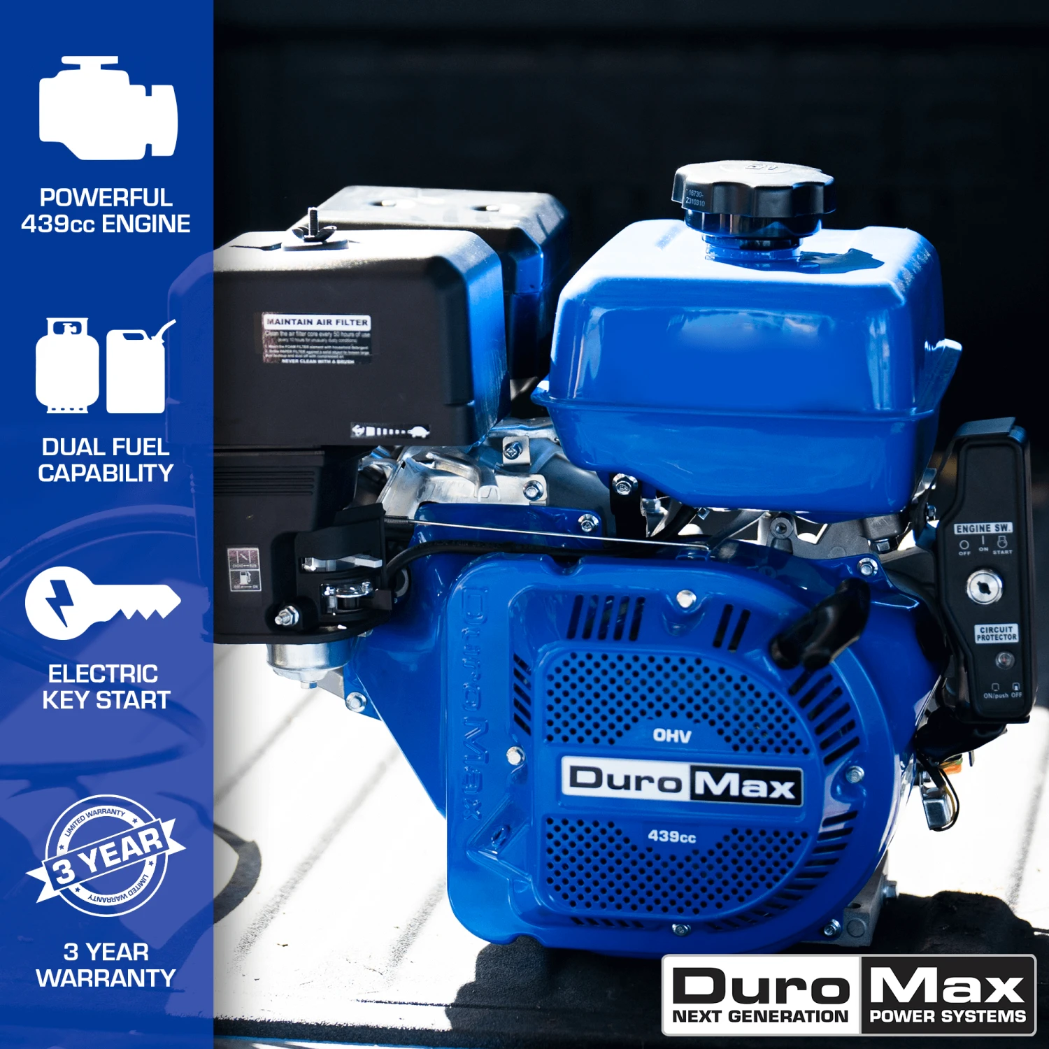 DuroMax XP18HPX 439cc 1" Shaft Recoil/Electric Start Horizontal Dual Fuel Engine 2 DuroMax XP18HPX 439cc 1" Shaft Recoil/Electric Start Horizontal Dual Fuel Engine – Image 2