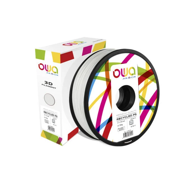 Owa - PS Recyclé - Blanc (White) - 1.75 Mm - 750 G 1 Owa - PS Recyclé - Blanc (White) - 1.75 Mm - 750 G